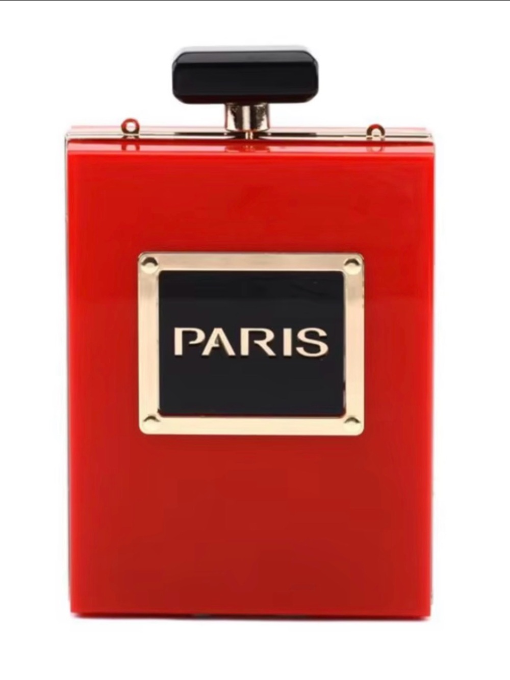 Paris Perfume Bottle Novelty Crossbody Bag Gold Chain - Picture 4 of 6